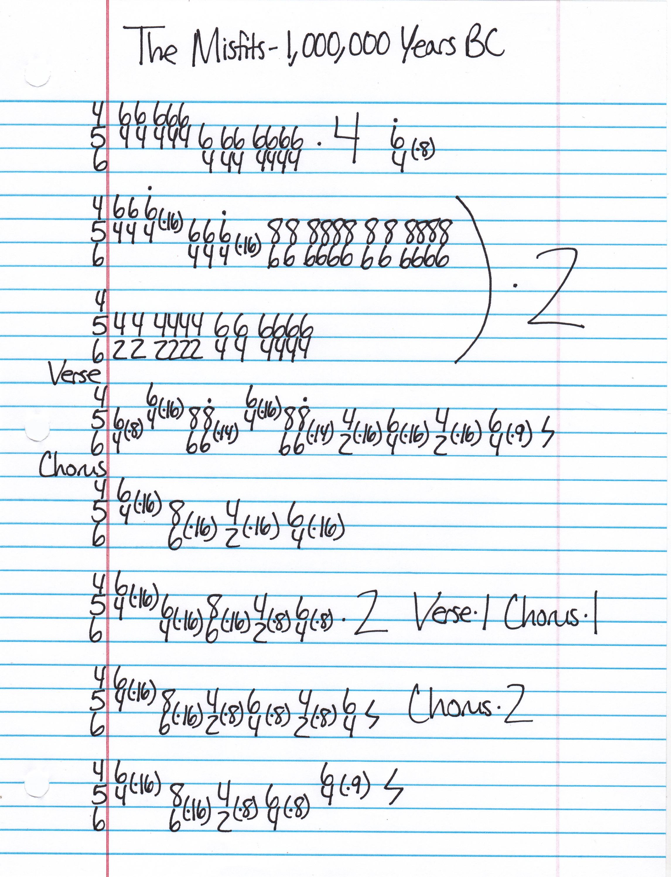 High quality guitar tab for 1000000 Years BC by The Misfits off of the album Cuts From The Crypt. ***Complete and accurate guitar tab!***